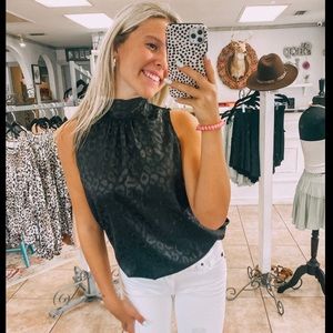 Black Cheetah Sleeveless High Neck Blouse